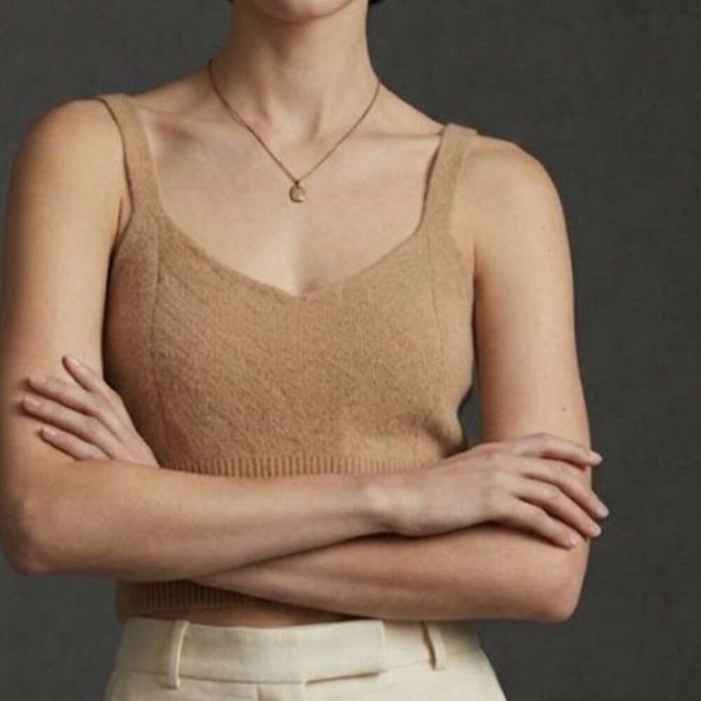 Maeve 100% Cashmere Cropped Top Sweetheart Neck Sleeveless Size S